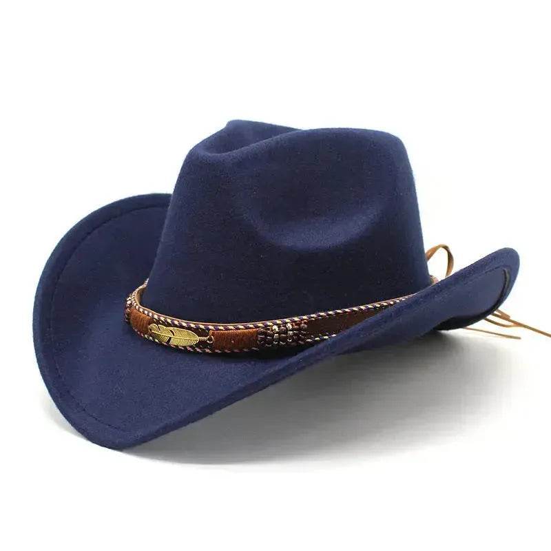 Ethnic Style Metal Feather Western Denim Top Hat Cowboy hat - www.Shopthatapp.com #