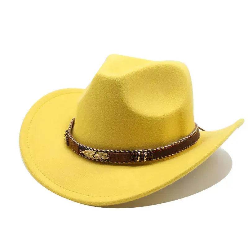 Ethnic Style Metal Feather Western Denim Top Hat Cowboy hat - www.Shopthatapp.com #