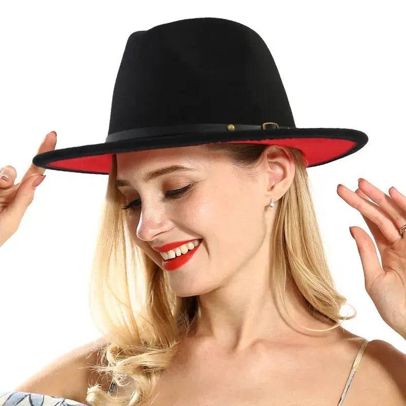 European And American Popular Woolen Top Color Matching Flat Brim Fedora Jazz Hat - www.Shopthatapp.com #