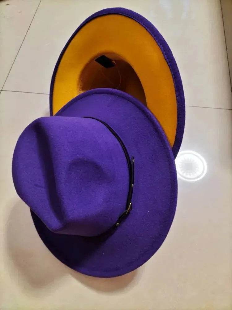 European And American Popular Woolen Top Color Matching Flat Brim Fedora Jazz Hat - www.Shopthatapp.com #