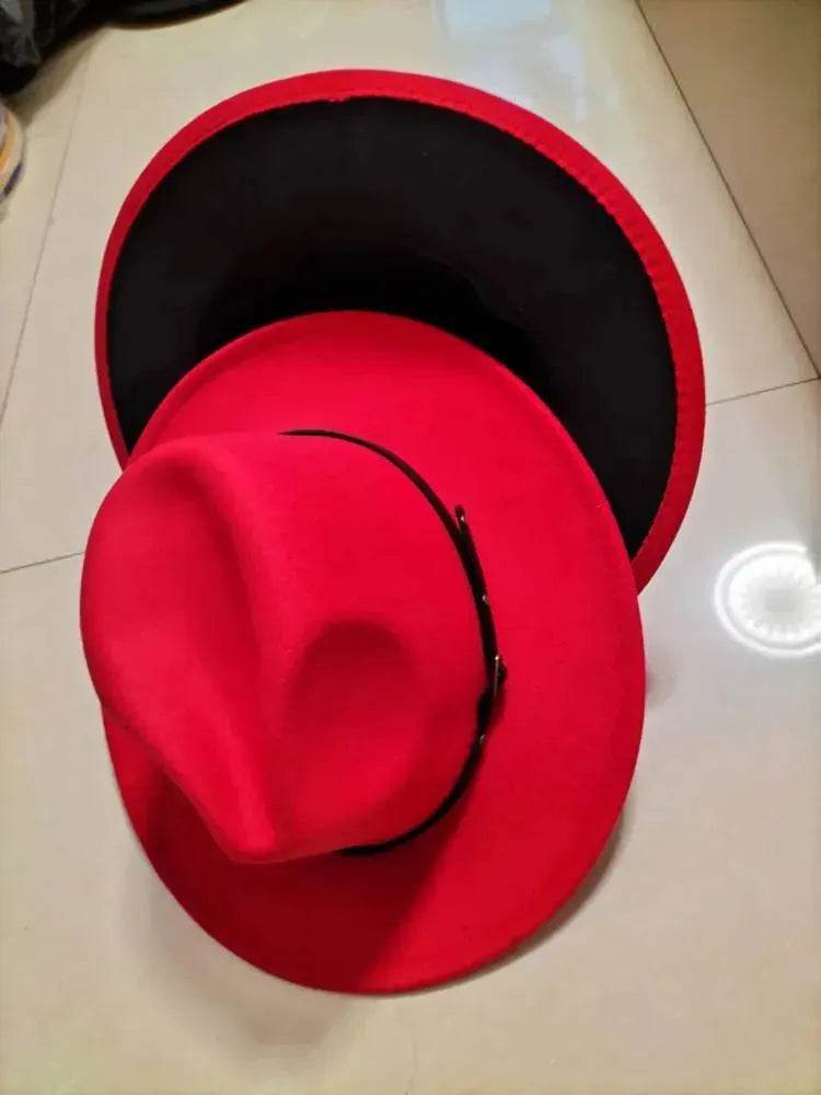 European And American Popular Woolen Top Color Matching Flat Brim Fedora Jazz Hat - www.Shopthatapp.com #