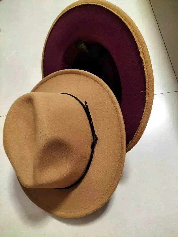 European And American Popular Woolen Top Color Matching Flat Brim Fedora Jazz Hat - www.Shopthatapp.com #