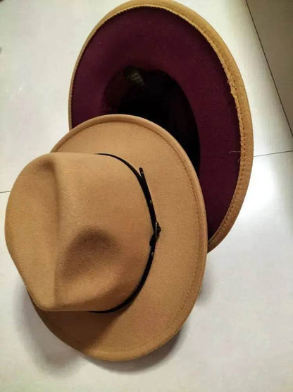 European And American Popular Woolen Top Color Matching Flat Brim Fedora Jazz Hat - www.Shopthatapp.com #