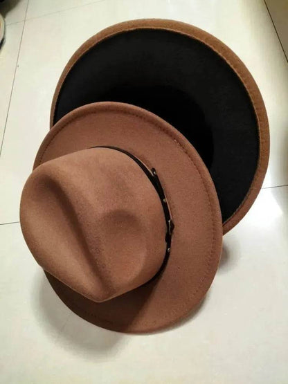 European And American Popular Woolen Top Color Matching Flat Brim Fedora Jazz Hat - www.Shopthatapp.com #