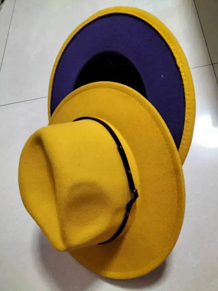 European And American Popular Woolen Top Color Matching Flat Brim Fedora Jazz Hat - www.Shopthatapp.com #