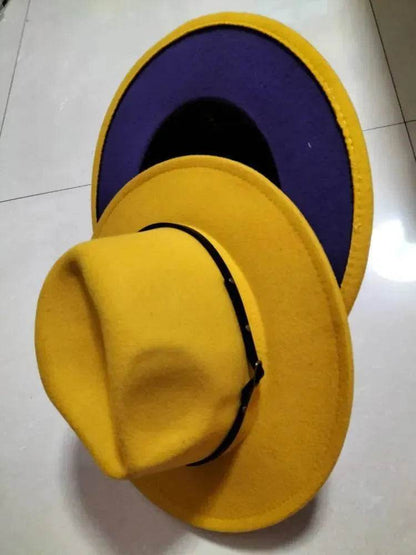 European And American Popular Woolen Top Color Matching Flat Brim Fedora Jazz Hat - www.Shopthatapp.com #
