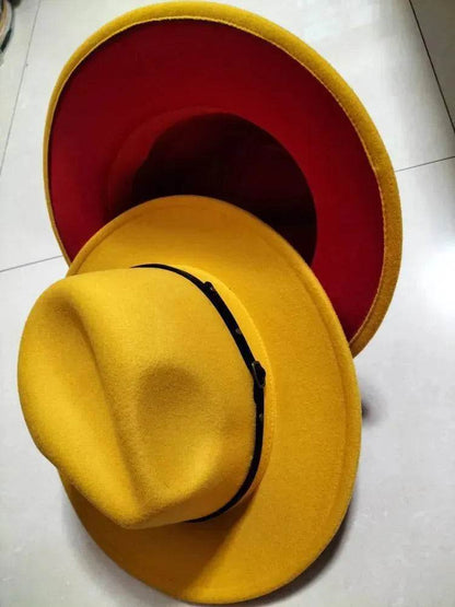European And American Popular Woolen Top Color Matching Flat Brim Fedora Jazz Hat - www.Shopthatapp.com #