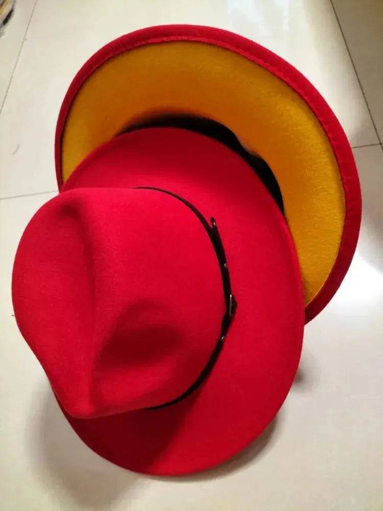 European And American Popular Woolen Top Color Matching Flat Brim Fedora Jazz Hat - www.Shopthatapp.com #