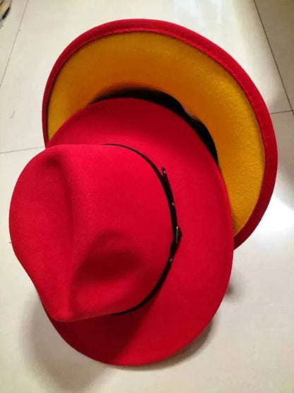 European And American Popular Woolen Top Color Matching Flat Brim Fedora Jazz Hat - www.Shopthatapp.com #