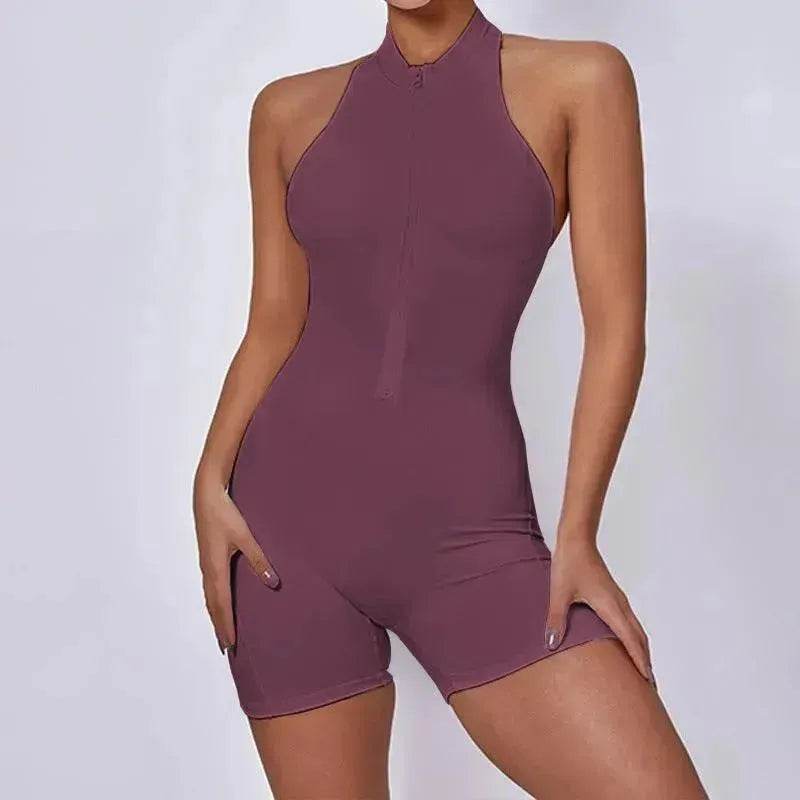 European And American Quick-drying Pleated No Embarrassment Line Tight Zipper Peach Hip Jumpsuit - www.Shopthatapp.com #