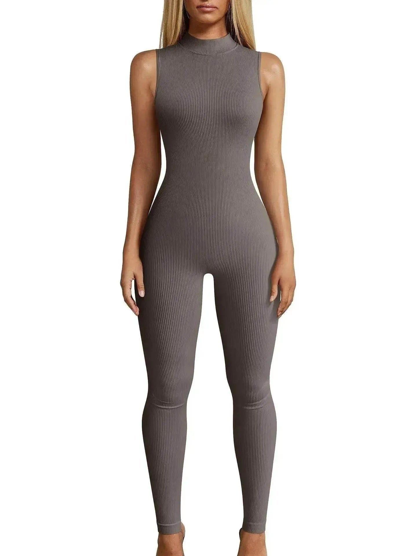 European And American Style Women Yoga Slim Rib Sleeveless Sports Jumpsuit - www.Shopthatapp.com #