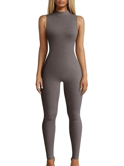 European And American Style Women Yoga Slim Rib Sleeveless Sports Jumpsuit - www.Shopthatapp.com #