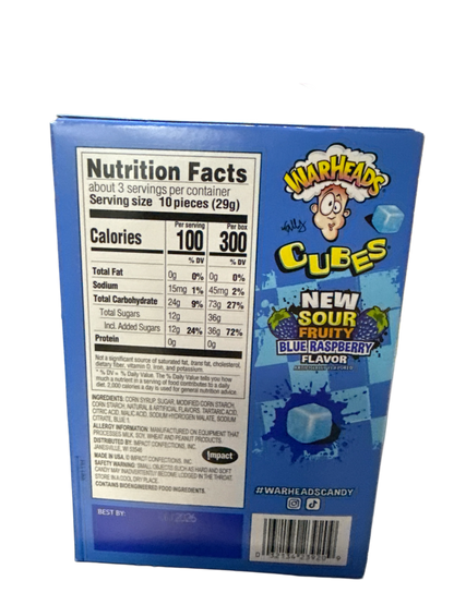 Warheads Sour Blue Raspberry Cubes 85G - U.S Edition - www.Shopthatapp.com