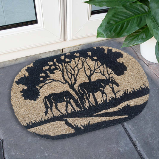 Paillasson rond en fibre de coco Riverside Horse, naturel, touffeté en PVC