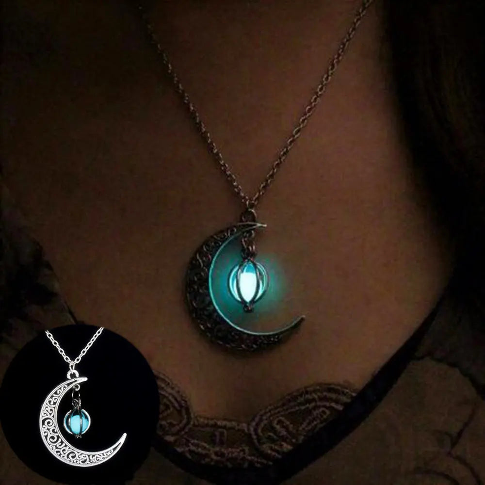 Fashion Moon Natural Glowing Stone Healing Necklace Women Gift Charm Luminous Pendant Necklace Jewelry - www.Shopthatapp.com
