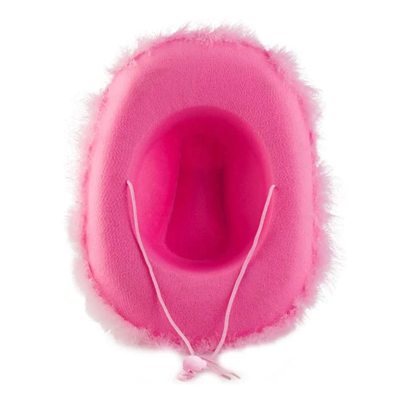 Fashion Pink Cowgirl Hat Feather Brim Cowboy Hat Western Cowboy Hat for Bachelorette Party Carnival Cosplay - www.Shopthatapp.com #