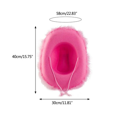 Fashion Pink Cowgirl Hat Feather Brim Cowboy Hat Western Cowboy Hat for Bachelorette Party Carnival Cosplay - www.Shopthatapp.com #