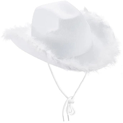 Fashion Pink Cowgirl Hat Feather Brim Cowboy Hat Western Cowboy Hat for Bachelorette Party Carnival Cosplay - www.Shopthatapp.com #