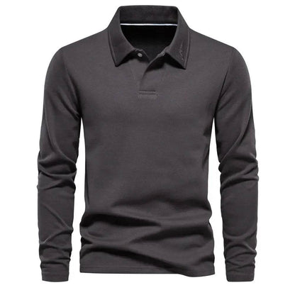 Fashion Plain Lapel Long-sleeved Polo Shirt Men's Casual Autumn Polo sweatshirt - www.Shopthatapp.com #