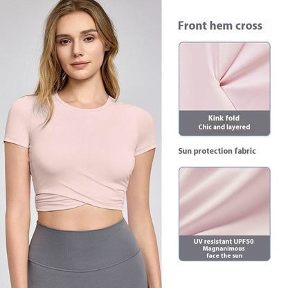 Fashion Short Sleeve Crop Workout Top for Women Yoga Crop Top - www.Shopthatapp.com #