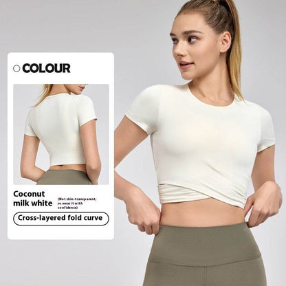 Fashion Short Sleeve Crop Workout Top for Women Yoga Crop Top - www.Shopthatapp.com #