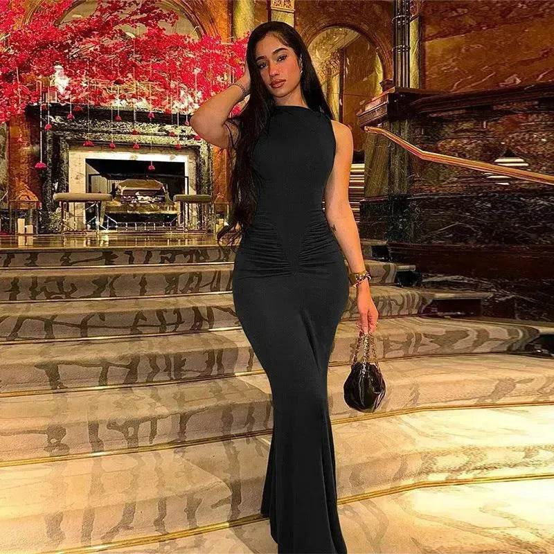 Fashion Sleeveless Dress with Pleated High Waist for Women: Slim Fit Style