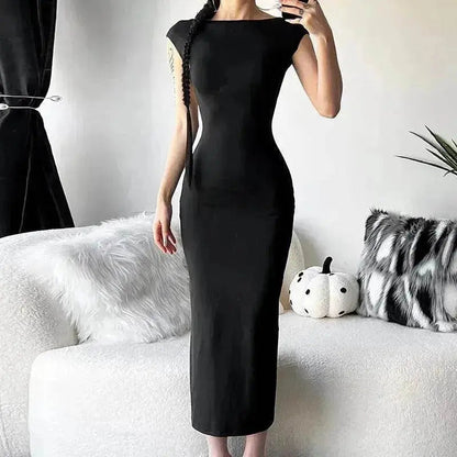 Fashion Slim-Fit Dress with High Waist, Hollow Detail, and Backless Design