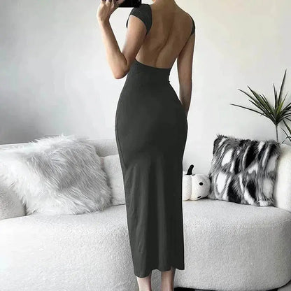 Fashion Slim-Fit Dress with High Waist, Hollow Detail, and Backless Design