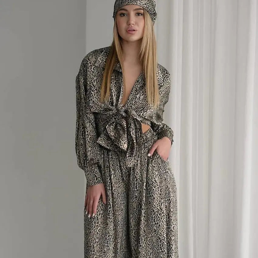 Fashionable Leopard Print Loose Ice Silk Pajamas For Women - www.Shopthatapp.com