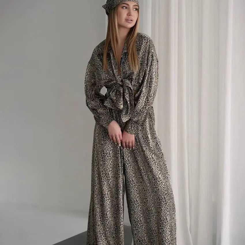 Fashionable Leopard Print Loose Ice Silk Pajamas For Women - www.Shopthatapp.com