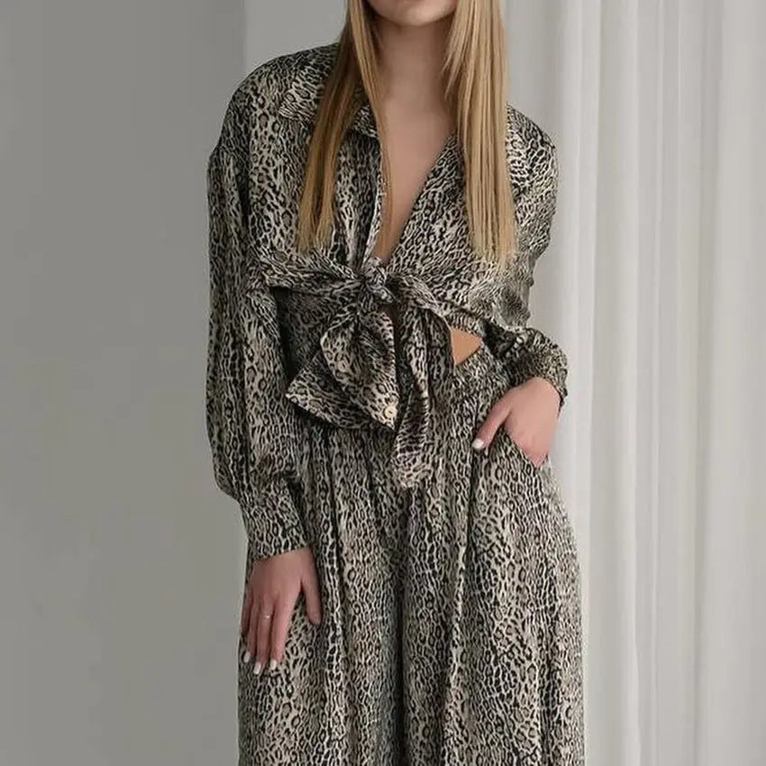 Fashionable Leopard Print Loose Ice Silk Pajamas For Women - www.Shopthatapp.com
