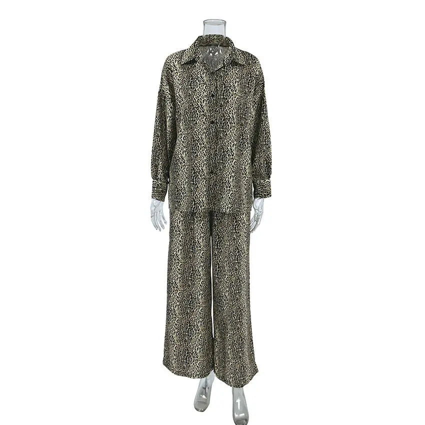 Fashionable Leopard Print Loose Ice Silk Pajamas For Women - www.Shopthatapp.com