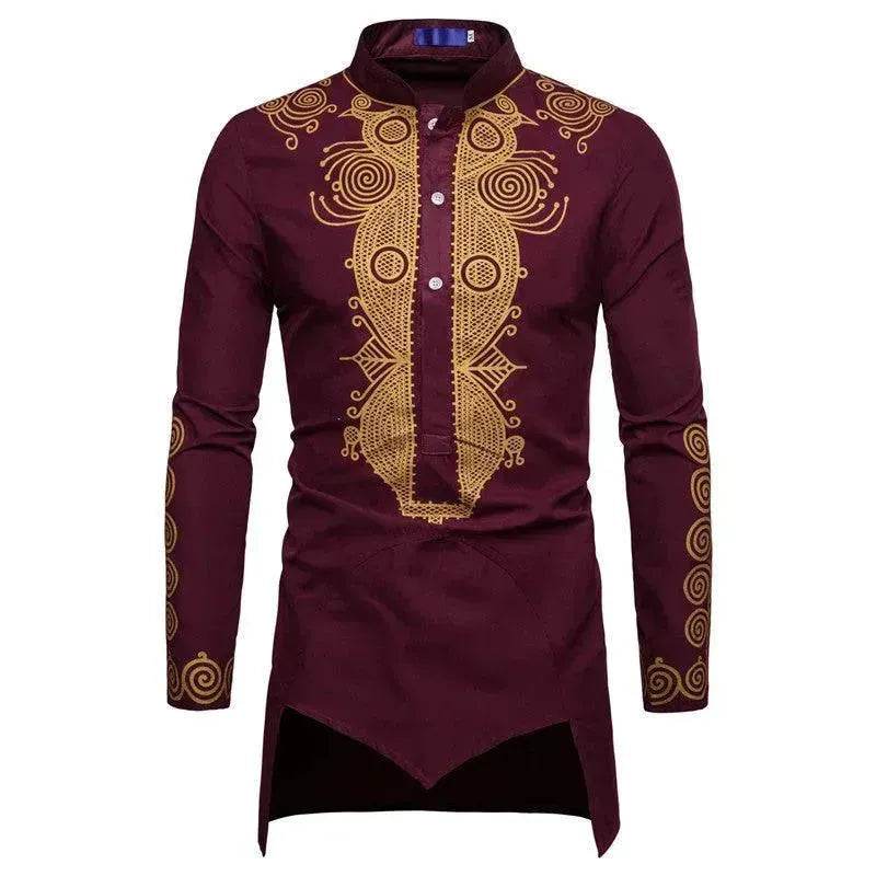 Fashionable and Elegant ArabMen's Personality Bronzing Long Sleeve Men's Kaftan Shirt Top  Ramadan and Eid  Shirt for Islamic Men - www.Shopthatapp.com #
