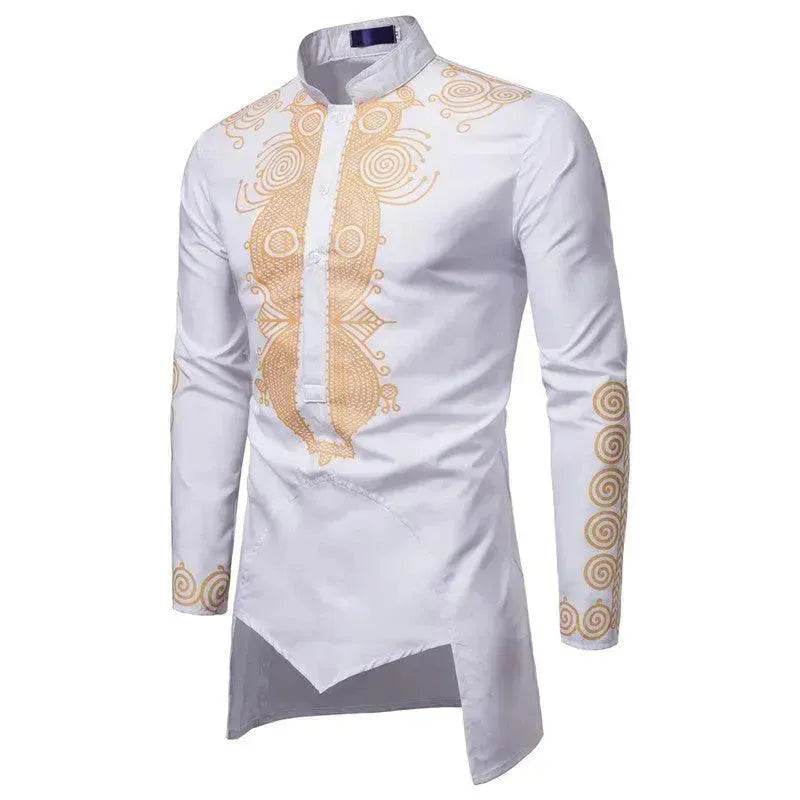 Fashionable and Elegant ArabMen's Personality Bronzing Long Sleeve Men's Kaftan Shirt Top  Ramadan and Eid  Shirt for Islamic Men - www.Shopthatapp.com #