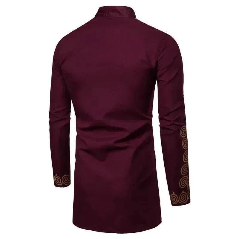 Fashionable and Elegant ArabMen's Personality Bronzing Long Sleeve Men's Kaftan Shirt Top  Ramadan and Eid  Shirt for Islamic Men - www.Shopthatapp.com #