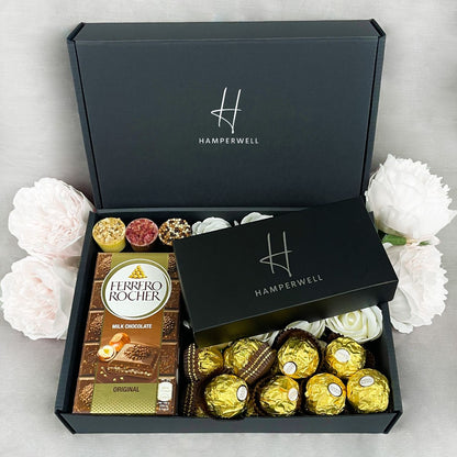Ferrero Rocher Ultimate Gift Hamper With Ivory Roses-Food and beverage-www.Shopthatapp.com-HamperWell