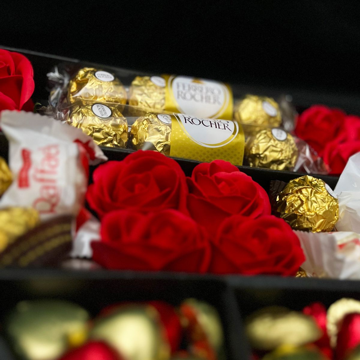 Ferrero Rocher & Raffaello Signature Chocolate Bouquet With Red Roses-Food and beverage-www.Shopthatapp.com-HamperWell