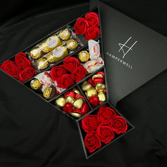 Ferrero Rocher & Raffaello Signature Chocolate Bouquet With Red Roses-Food and beverage-www.Shopthatapp.com-HamperWell