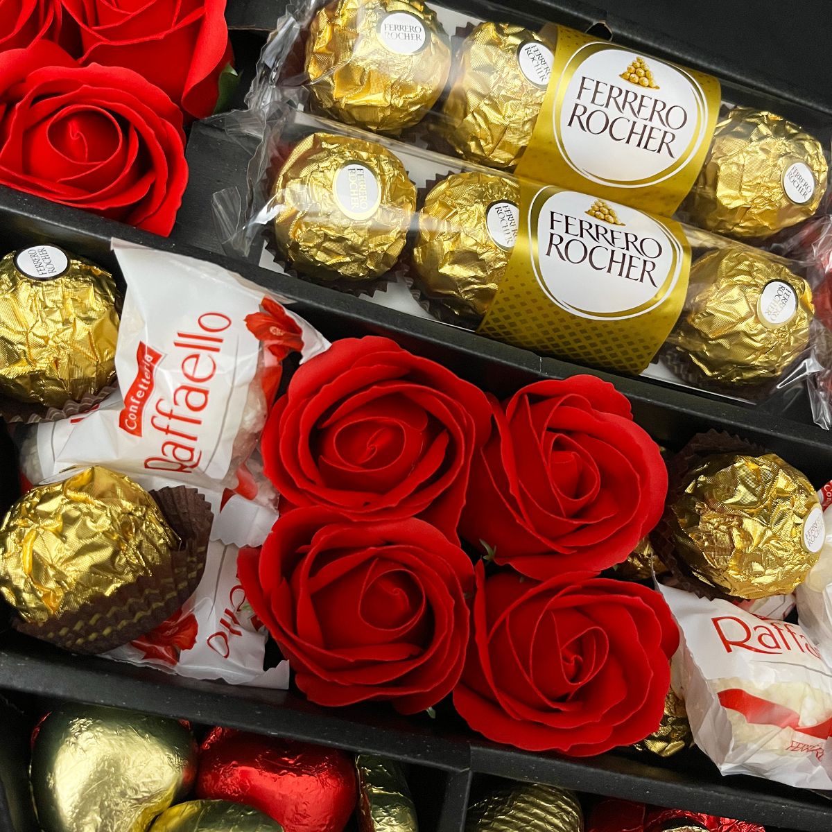 Ferrero Rocher & Raffaello Signature Chocolate Bouquet With Red Roses-Food and beverage-www.Shopthatapp.com-HamperWell