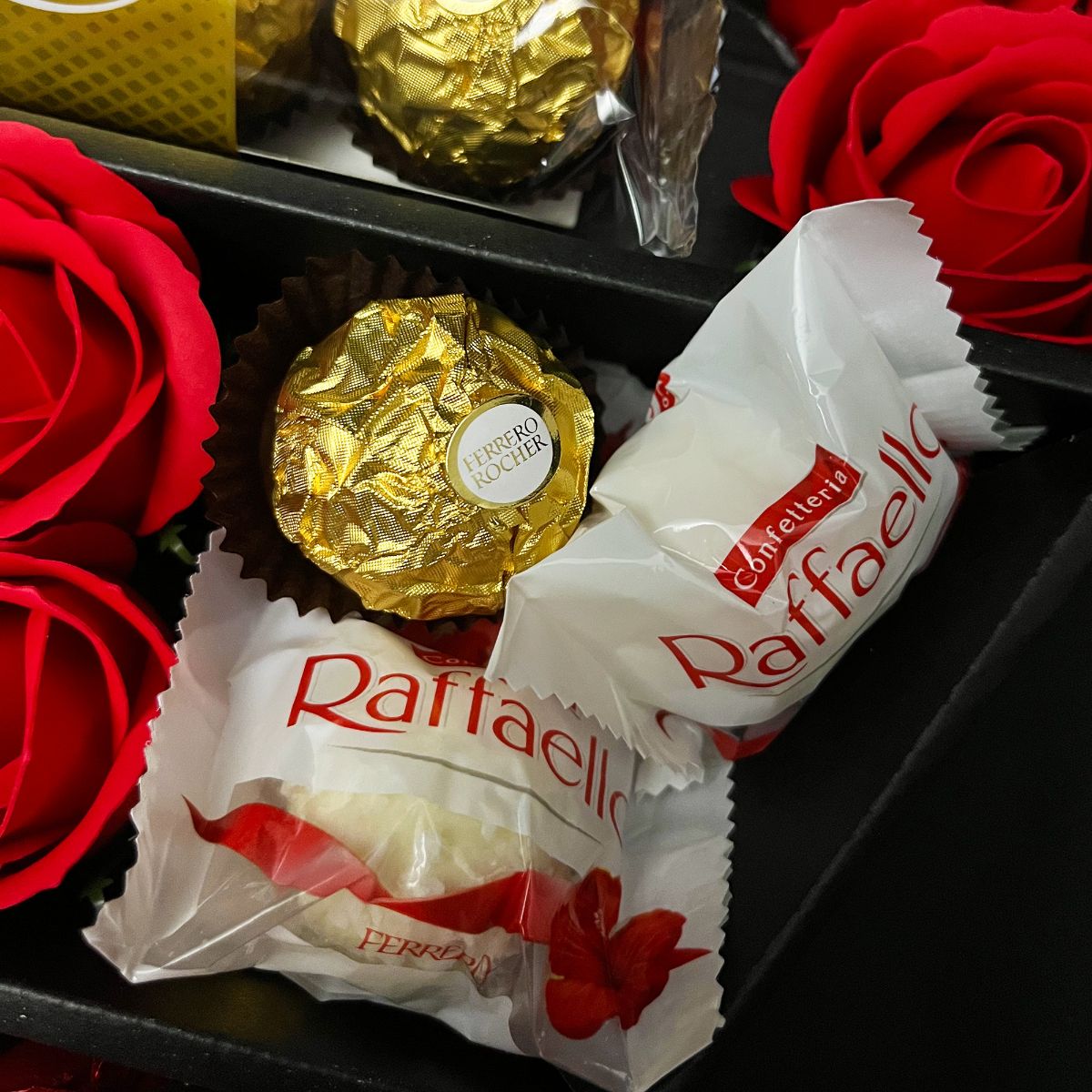 Ferrero Rocher & Raffaello Signature Chocolate Bouquet With Red Roses-Food and beverage-www.Shopthatapp.com-HamperWell