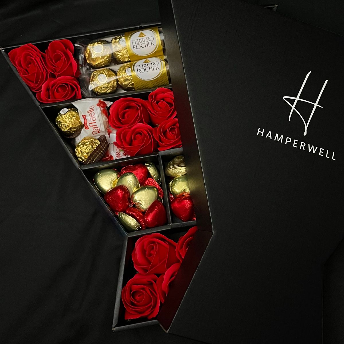 Ferrero Rocher & Raffaello Signature Chocolate Bouquet With Red Roses-Food and beverage-www.Shopthatapp.com-HamperWell