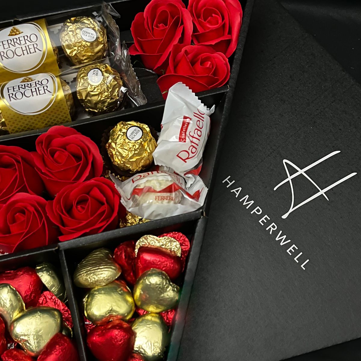 Ferrero Rocher & Raffaello Signature Chocolate Bouquet With Red Roses-Food and beverage-www.Shopthatapp.com-HamperWell