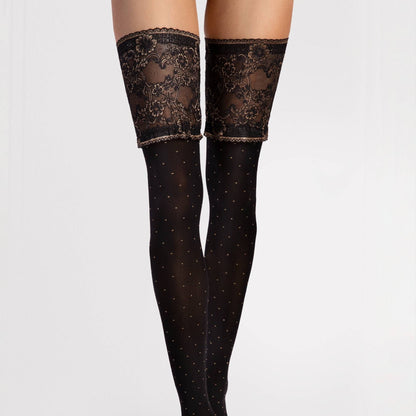 Fiore Notte 40 den – Elegant Hold-Ups with Lace & Polka Dots - www.Shopthatapp.com #