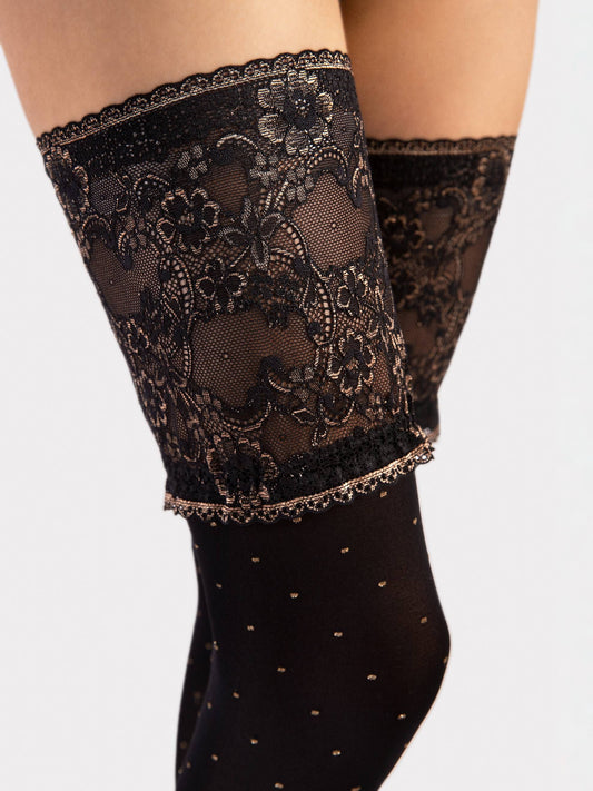 Fiore Notte 40 den – Elegant Hold-Ups with Lace & Polka Dots - www.Shopthatapp.com #