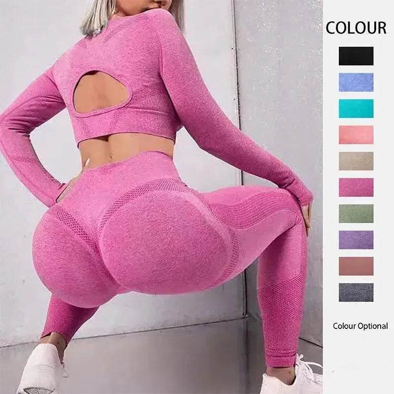 Fitness Leggings Sports Gym Sportswear Outfits Clothing 2pcs Sports Suits Long Sleeve Hollow Design - www.Shopthatapp.com #