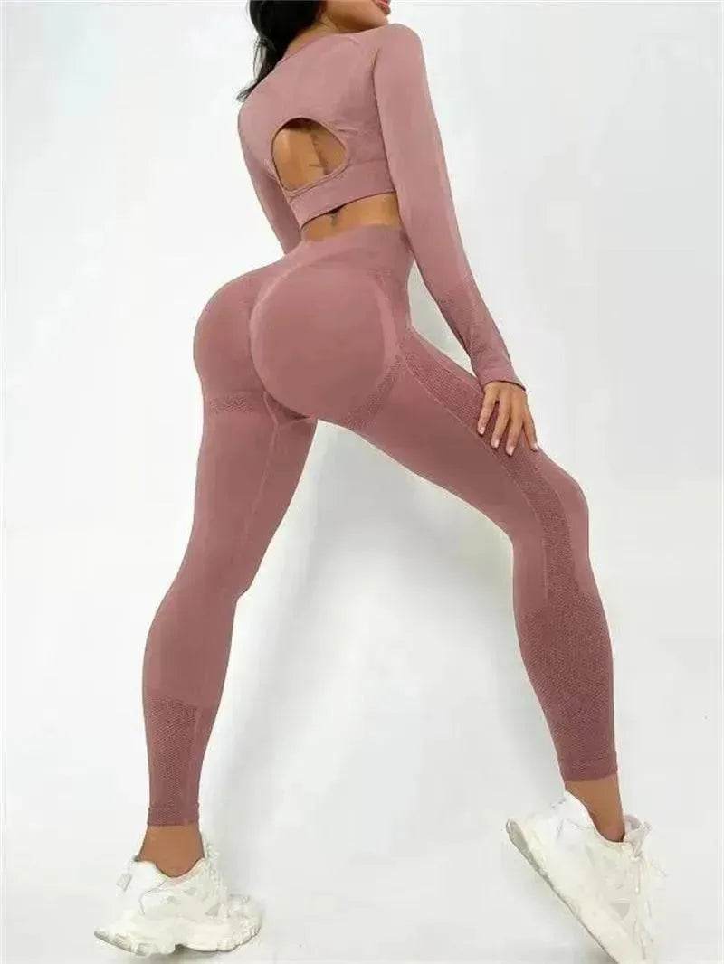 Fitness Leggings Sports Gym Sportswear Outfits Clothing 2pcs Sports Suits Long Sleeve Hollow Design - www.Shopthatapp.com #