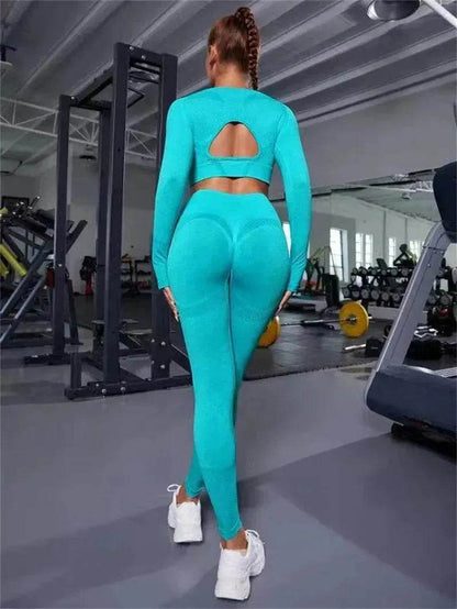 Fitness Leggings Sports Gym Sportswear Outfits Clothing 2pcs Sports Suits Long Sleeve Hollow Design - www.Shopthatapp.com #
