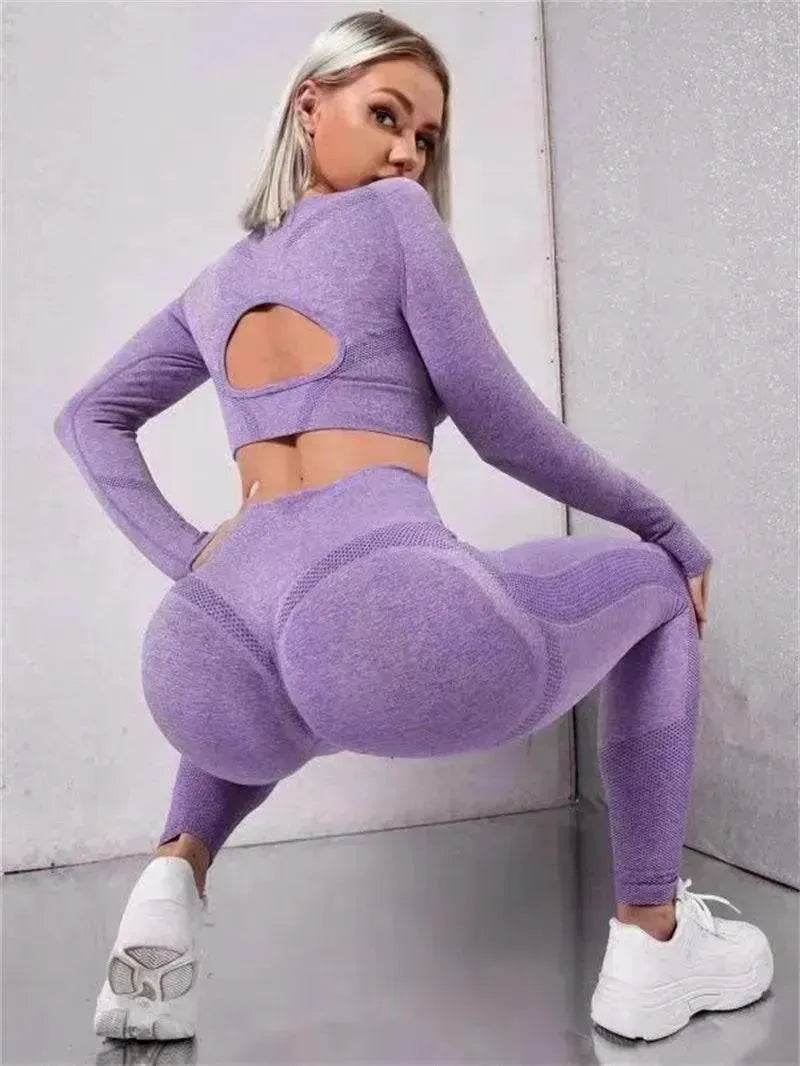 Fitness Leggings Sports Gym Sportswear Outfits Clothing 2pcs Sports Suits Long Sleeve Hollow Design - www.Shopthatapp.com #