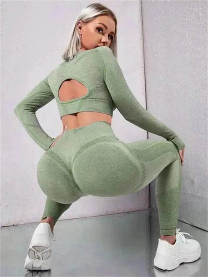 Fitness Leggings Sports Gym Sportswear Outfits Clothing 2pcs Sports Suits Long Sleeve Hollow Design - www.Shopthatapp.com #