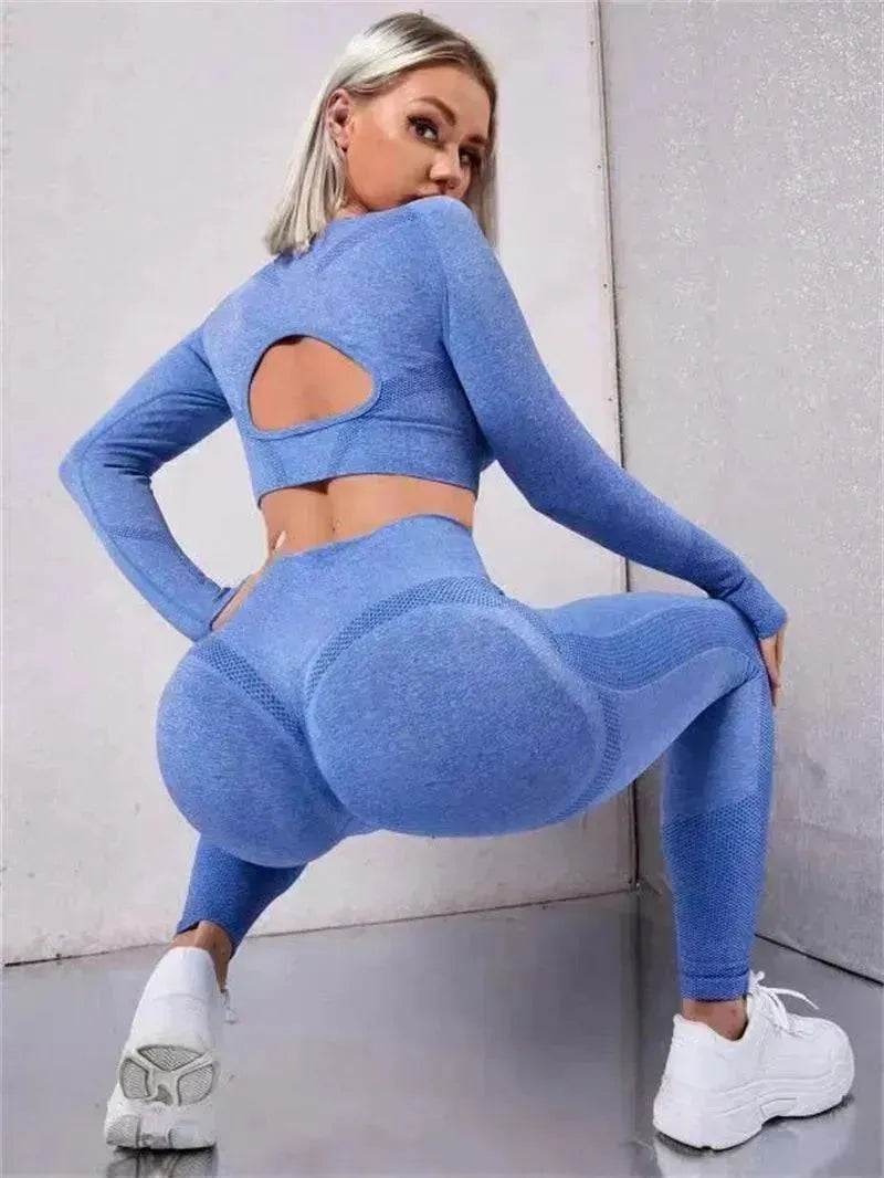 Fitness Leggings Sports Gym Sportswear Outfits Clothing 2pcs Sports Suits Long Sleeve Hollow Design - www.Shopthatapp.com #